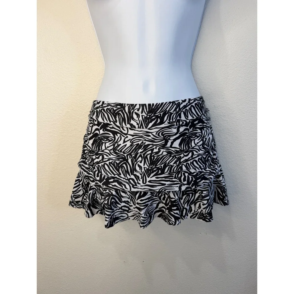 Halcurt Womens Zebra Abstract Ruched Ruffle Swim Skirt Built-in Brief Size S